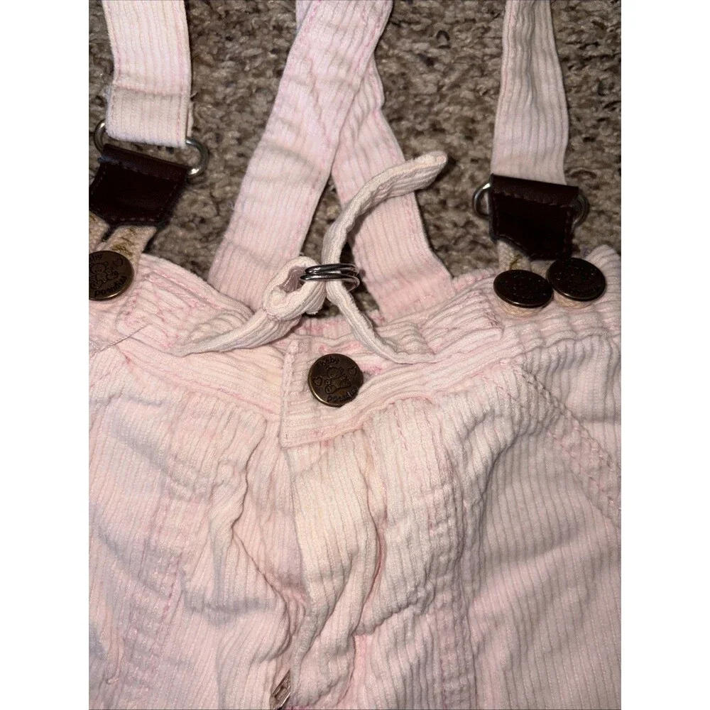 Vintage Pink Corduroy Overalls Romper 9-19m Adjustable Germany Unique Rare EUC